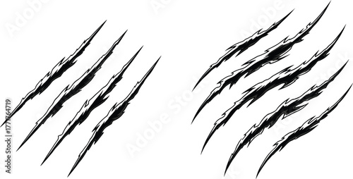 Konstfotografi Vector illustration of wild animal claw scratches, monster rip marks, horror torn surface design, beast attack effect, fierce scratch texture graphic art