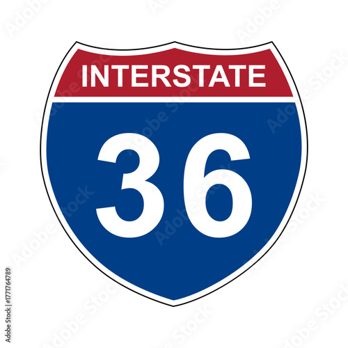 Interstate 36. Interstate highway sign. Road number. Signpost indicating route numbers in the U.S. Interstate Highway System. Even numbers run west to east. Odd numbers run north to south.