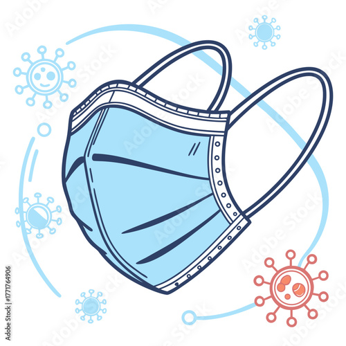 Modern medical mask protects against tiny virus particles, a symbol of health and safety in uncertain times.