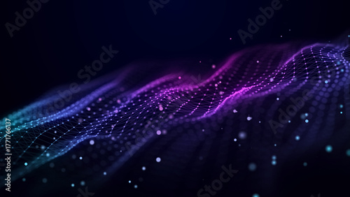 Digital background with musical glowing particles. Big data visualization. 3d rendering.