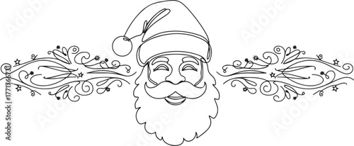 Charming santa claus face adorned with intricate ornate decorative flourishes for festive holiday designs