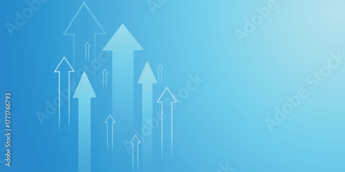 Collection of arrows pointing up trend on light blue background showing the business, finance,