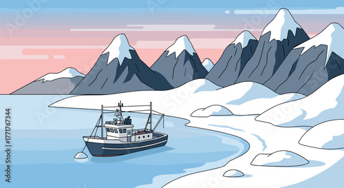 Winter fishing adventure in arctic landscape