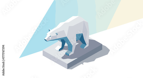 Geometric polar bear on platform with blue and yellow gradient background