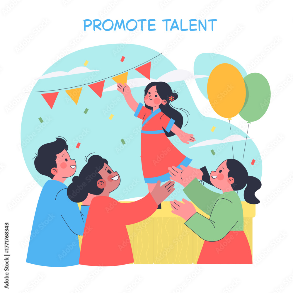 Fototapeta premium Group Celebrating Child's Talent in Vector Illustration