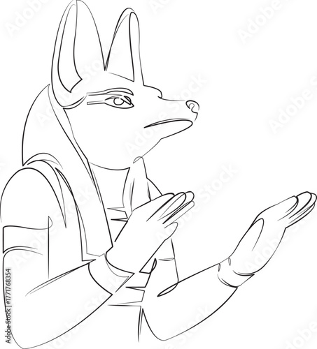 One continuous line drawing on white isolated background. Minimalism linear illustration. anubis, egypt, god, mythology, history, ancient, myth, death, egyptian, pharaoh