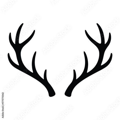 Minimalist black silhouette of deer antlers isolated on a white background
