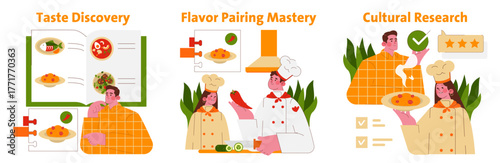 Culinary Exploration and Cultural Research Vector Illustration