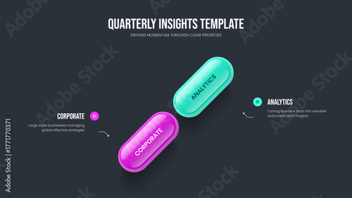 Marketing Growth Frame Template Vector Illustration. Advertising Briefing Two Step Infographic Slideshow Layout. Investor Visualization 2 Element Diagram Presentation Design.