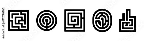 Maze silhouettes icon ,labyrinth, puzzle, game, challenge, logic