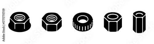 Nut silhouettes icon ,screw, hardware, metal, construction, mechanic