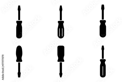 Screwdriver silhouettes icon, tool, mechanic, repair, work, hardware