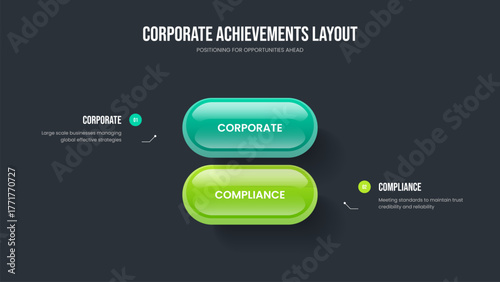 Visual Briefing 2 Option Diagram Slide Layout. Professional Growth Two Element Infographic Slideshow Design. Product Innovation Frame Template Vector Illustration.