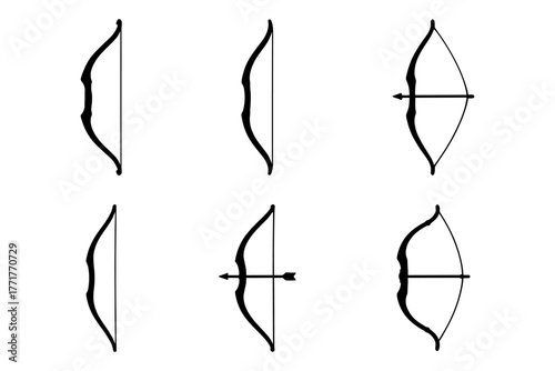 Bow and arrow silhouettes icon, weapon, archery, medieval, hunting, sport