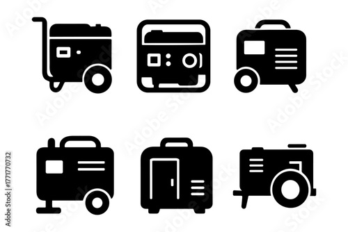 Generator silhouettes icon, electricity, power, energy, backup, machine