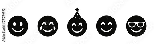 Happy emoji silhouettes icon, smile, joy, positive, face, expression