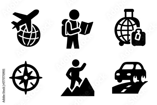 Travel silhouettes icon, tourism, adventure, navigation, vacation, journey
