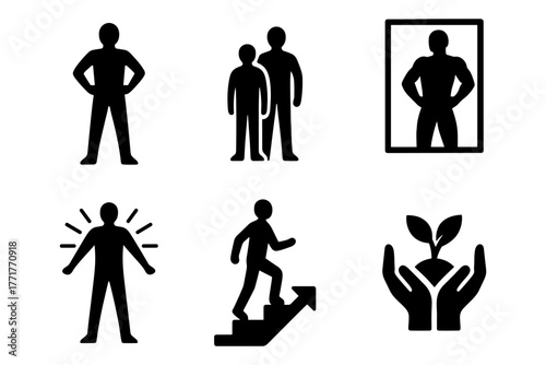 Personal growth silhouettes icon ,self improvement, motivation, success, progress, confidence