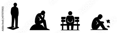 Loneliness silhouettes icon , depression, isolation, sadness, solitude, emotion