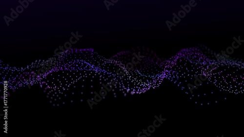 Futuristic wave of musical particles. Stream of running data. 3D rendering