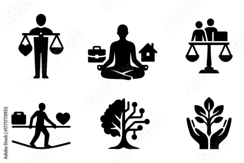 Life balance silhouettes icon ,harmony, wellness, lifestyle, growth, stability
