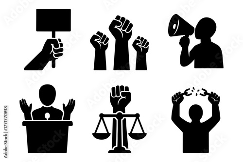 Protest silhouettes icon – activism, rights, politics, unity, freedom