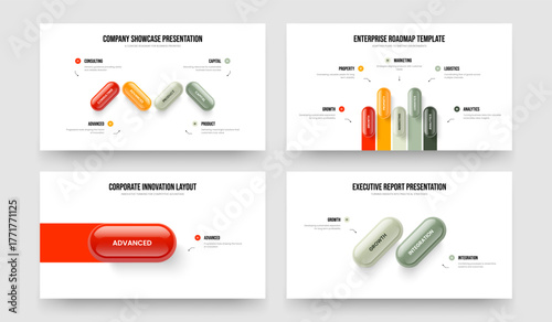 Financial Launch 4 5 1 2 Option Diagram Presentation Layout Collection. Investor Briefing Four Five One Two Step Infographic Slide Template Vector Illustration Set.