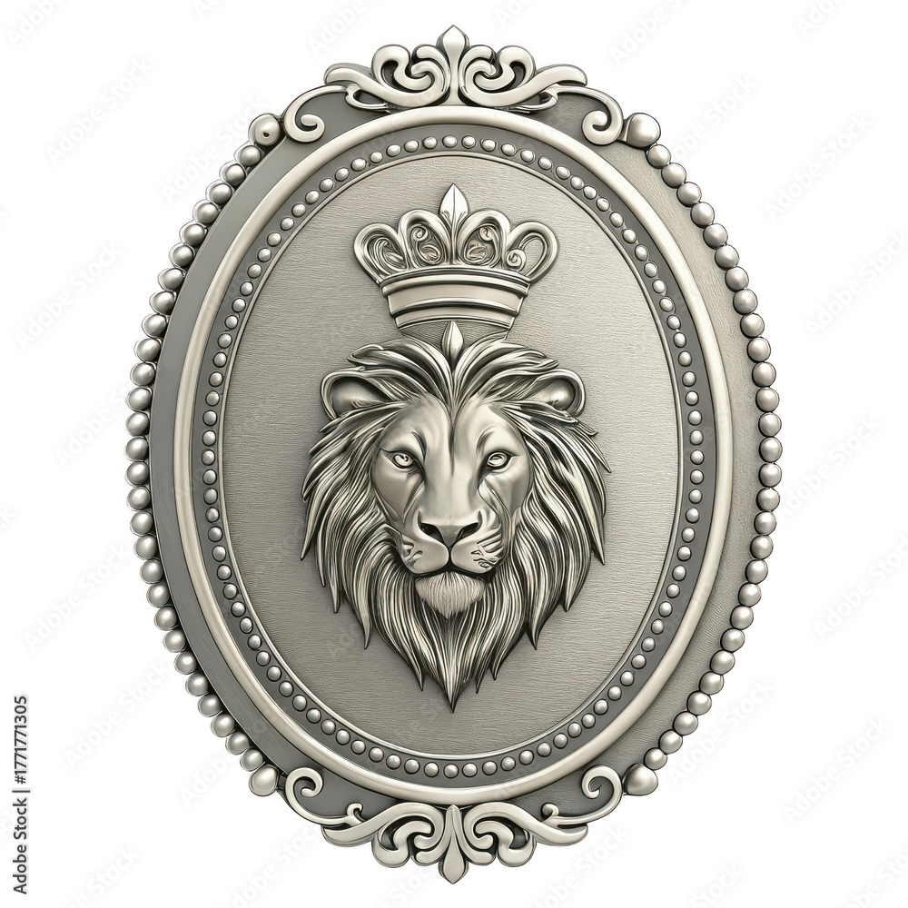 Fototapeta premium Lion head with crown emblem regal majesty symbol royalty strength power