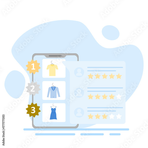 Customer Reviews and Product Ratings Concept for eCommerce. Website Feedback Vector Illustration with Icons