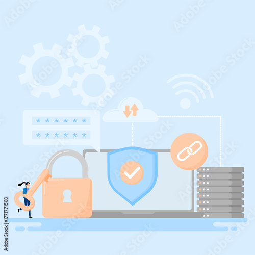 Cyber ​​Security Illustration with Laptop for Landing Page