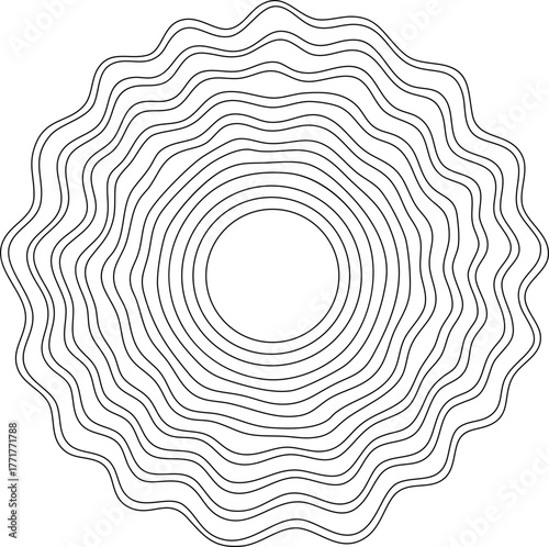 Layered circular contours forming ripple-like undulations in geometric repetition.