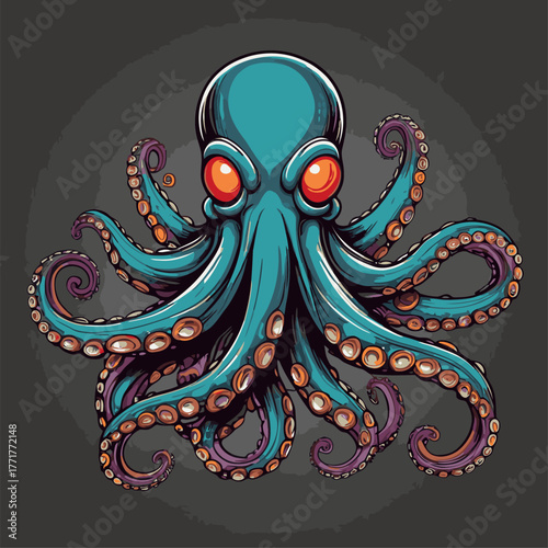 scary octopus cartoon vector