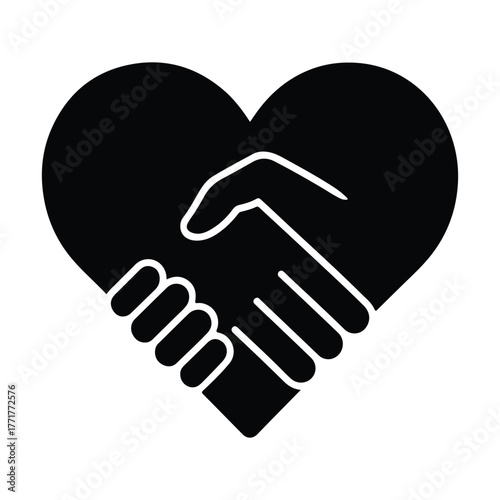 Handshake icon in heart shape. Shaking hand representing partnership, trust, friendship, teamwork and more. Transparent PNG and vector