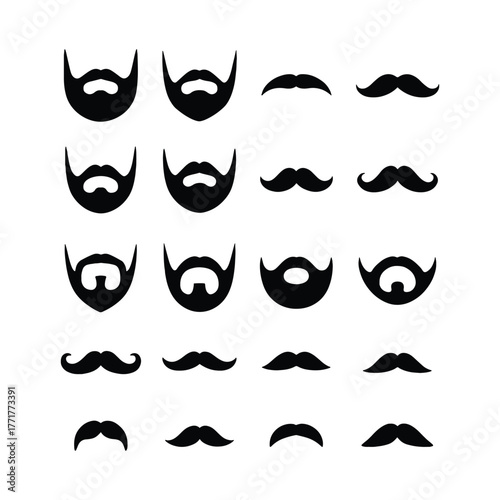 Mustache beard styles vector set collection face hair masculine hipster design facial illustration art 100 editable stock vector illustration