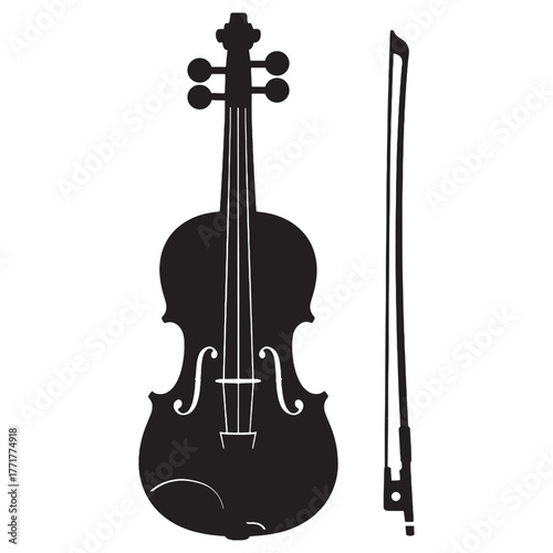 Classical violin with bow - string musical instrument flat vector icon for music apps and websites