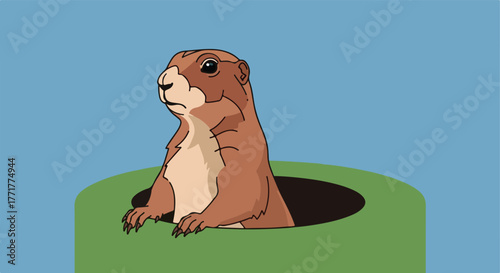 A groundhog popping out of its burrow