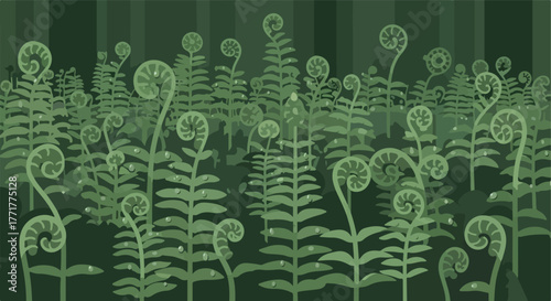 Stylized illustration of a fern forest
