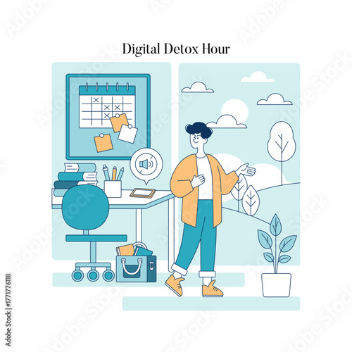 Digital Detox Concept with Person Leaving Desk Illustration