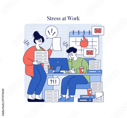 Office Stress Vector Illustration of Overwhelmed Employee