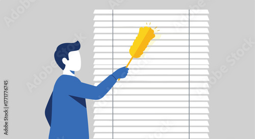 Person dusting window blinds