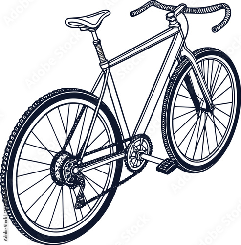 Hand-Drawn Engraving Style Illustration of a Vintage Cyclocross or Gravel Racing Bicycle