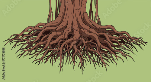 Illustrative depiction of a tree's roots extending outward