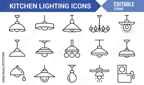 Line Art Kitchen Lighting – Home Decor Vector Illustration Collection
