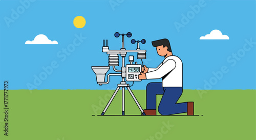 Weather technician by the weather station