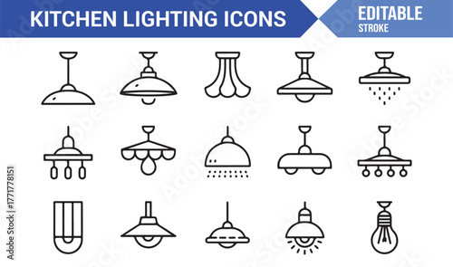Interior Lighting Fixture Set – Modern Kitchen Lamp Outline Icons