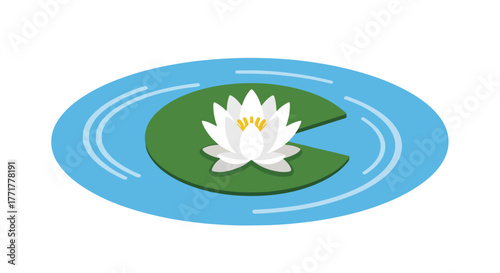 Cartoon water lily on lilypad in pond