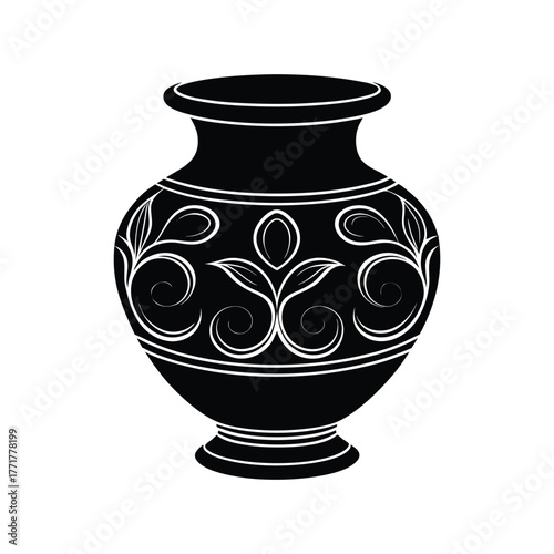 Decorative Clay Pot Silhouette Vector Isolated