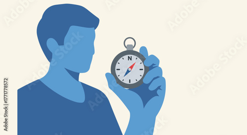 Figure holding a compass