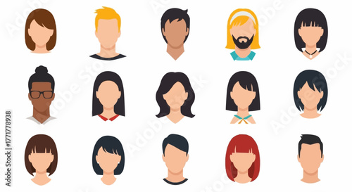 Diverse group of people avatars in a flat design style.