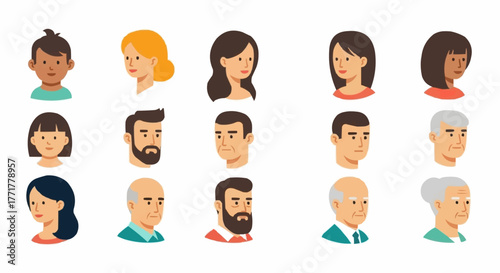 Diverse Collection of Cartoon People Portraits - A Study in Facial Variety.